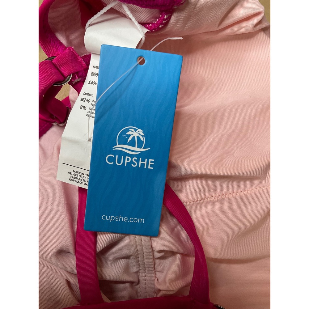 Cupshe Womens Magenta Ruched One Piece Swimsuit Strappy Back Size S - Picture 8 of 9